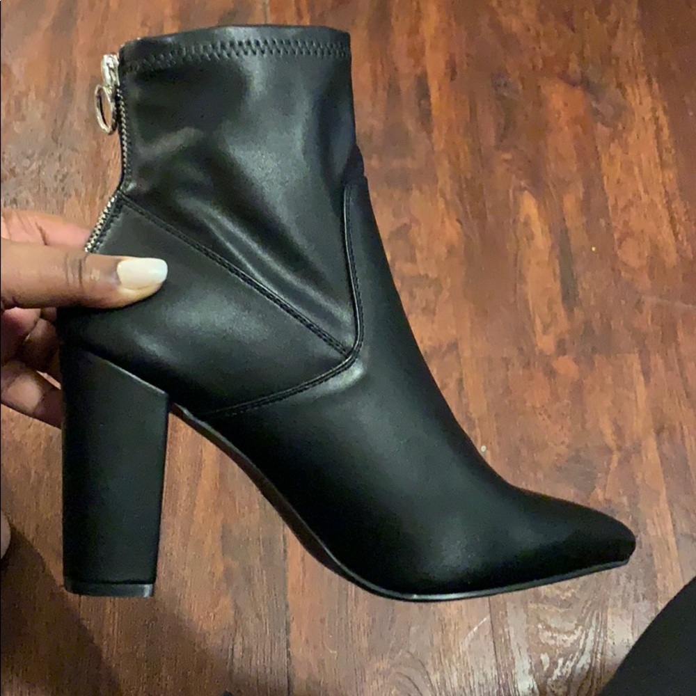 Faux leather black booties 2.5”